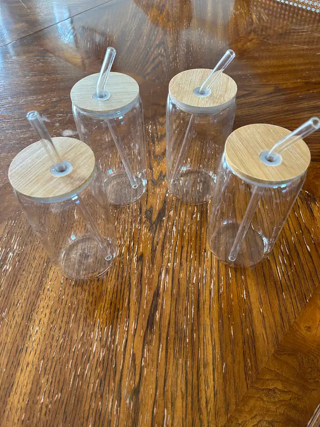 4 Glass Bottles with Straws