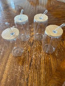 4 Glass Bottles with Straws