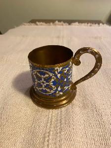 Vintage Russian Soviet Cup Holder Brass Copper Enamel Colored Po