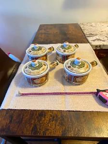 Oven Safe.Set of 4 Ceramic Crocks for French Onion Soup with Han