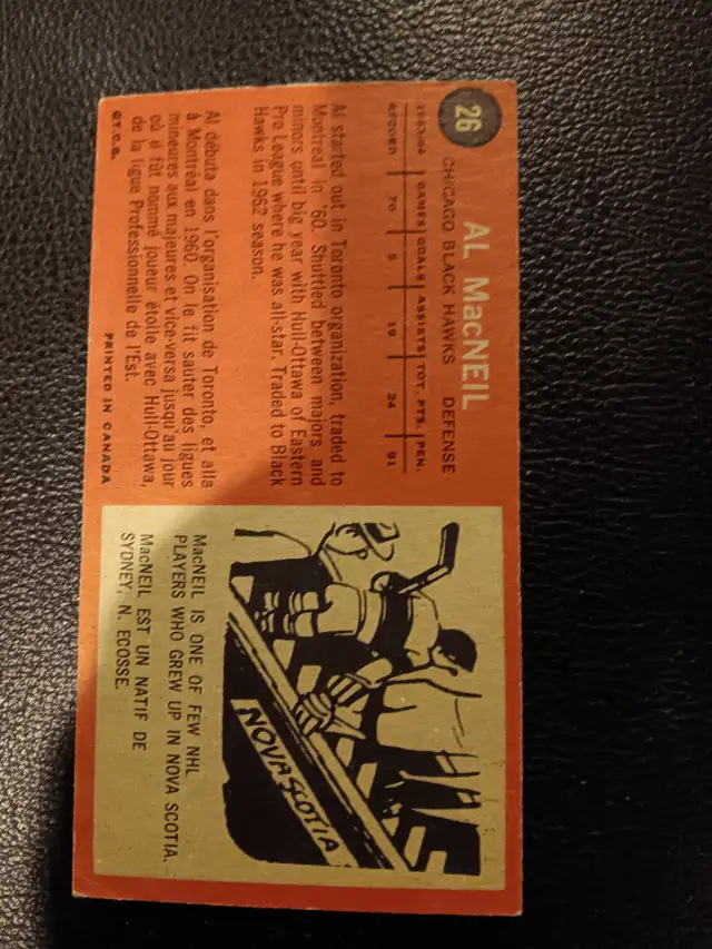 1964 Al MacNeil Chicago Blackhawks Tall Boy Hockey Card - Photo 2