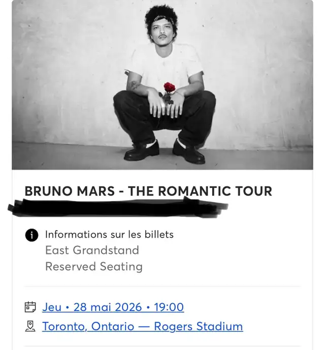Bruno Mars Tickets for sale Toronto concert