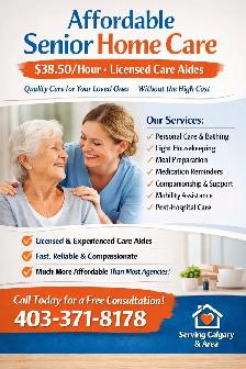Affordable Senior Home Care - Licensed Aides - $38.5/Hr