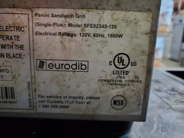 Eurodib Panini Sandwich Grill SFE02345-120 - Photo 10