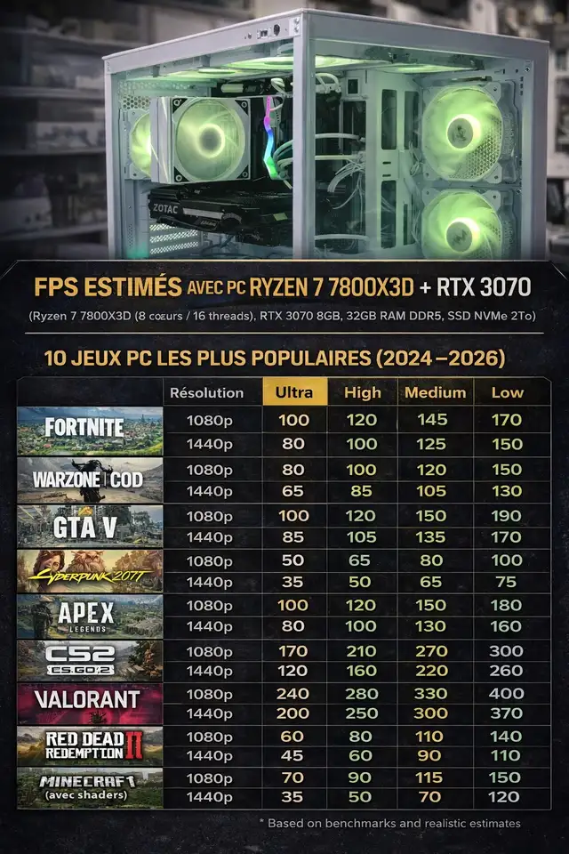 PC GAMING Ryzen 7 7800X3D RTX 3070 8GB 32GB DDR5 RGB SSD 2TB NVM - Photo 2