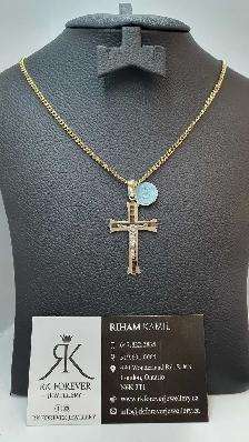 14k yellow gold cuban & cross #373_17