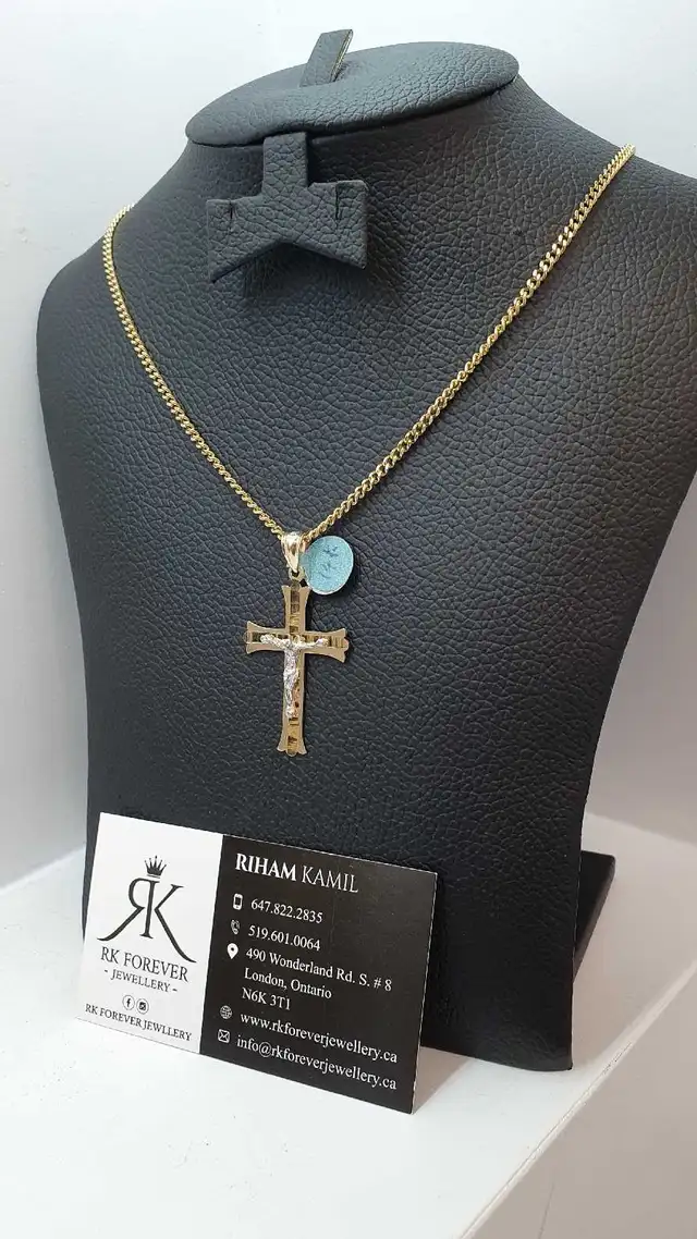 14k yellow gold cuban & cross #373_17 - Photo 2