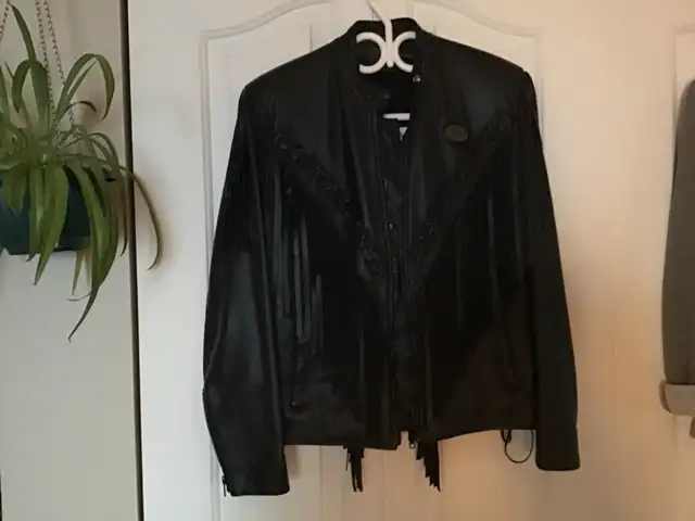 Manteau de moto Belfast en cuir avec franges - Photo 3