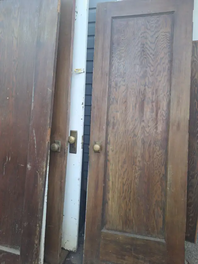 Antique Old Salvaged  SOLID Oak Interior Doors ORIGINAL Hardware