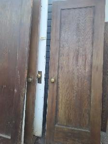Antique Old Salvaged  SOLID Oak Interior Doors ORIGINAL Hardware
