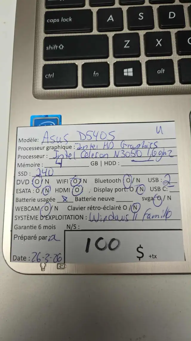 Laptop ASUS D5405 Intel N3050 4Go Ram SSD 240Go DVD HDMI Win11 - Photo 5