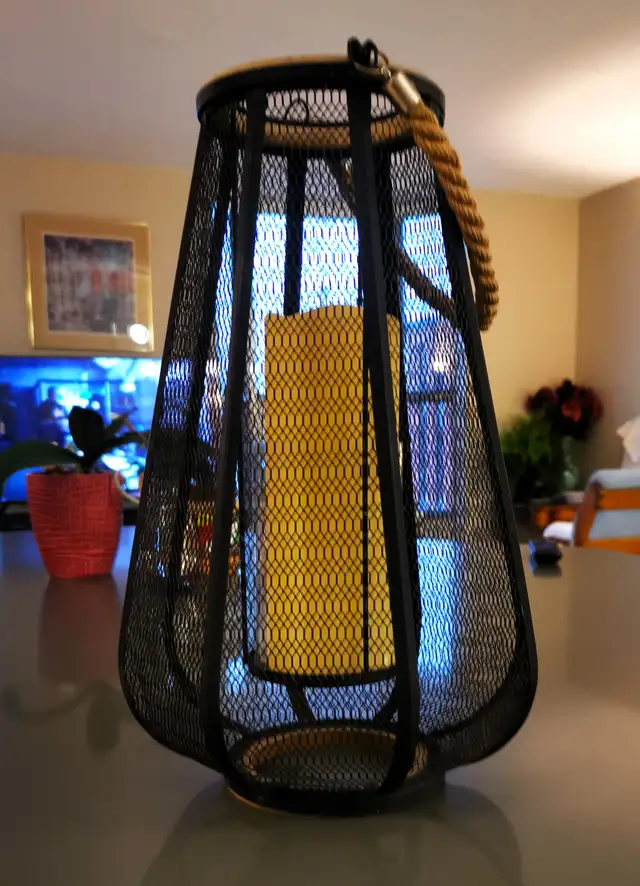 9"Black Metal Mesh Cage Style Decorative Lantern - Photo 2