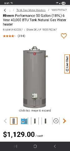 50 gallon Rheem Tank Brand new