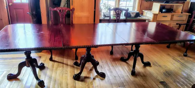 EXQUISE&RARE12PIEDSX42''AVEC3PIEDESTAUX TABLE ACAJOU CHIPPENDALE - Photo 5