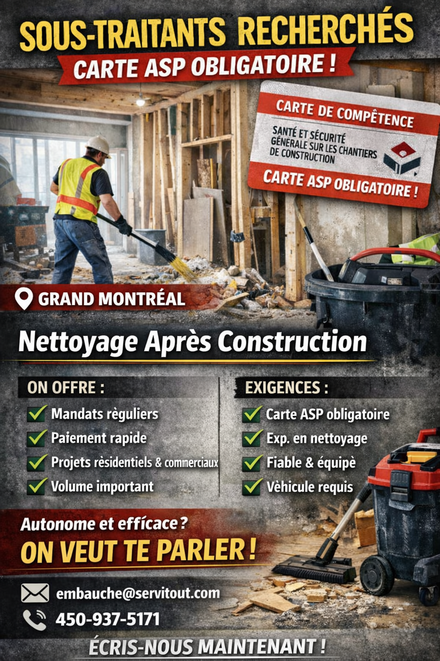 Besoin de sous traitants en entretien ménager commercial
