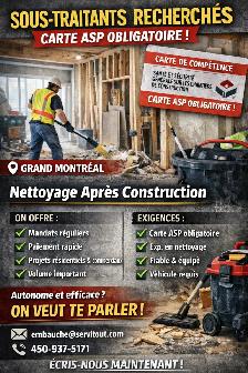 Besoin de sous traitants en entretien ménager commercial