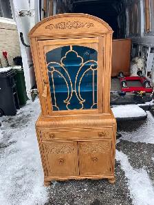 Free delivery Vintage antique Wooden Display Cabinet Glass Door