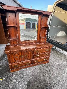 Free delivery used Vintage Wooden Dresser with Mirror - Photo 2