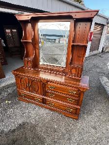 Free delivery used Vintage Wooden Dresser with Mirror - Photo 3