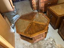 Free delivery used Octagonal  Coffee Table with Cane and Glass - Photo 5