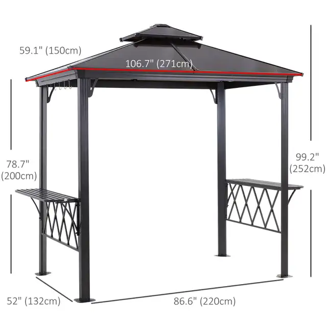 Outdoor Hardtop Grill Gazebo Cooking BBQ Canopy w/ 6 Hooks - Photo 2