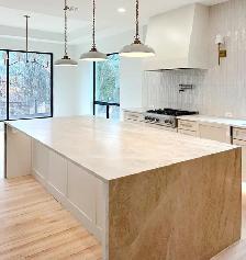 Stylish Design with Large Countertop Island - pendant light