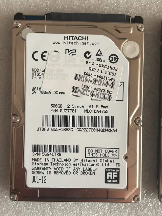 Set of 2 Hitachi 500GB 2.5' SATA Hard Drives $20 each - Photo 2