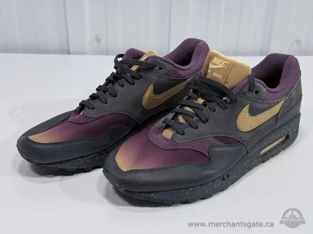 Nike Air Max 1 Premium Sneakers Size 13 Black Burgundy Gold