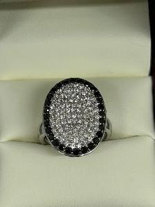 Oval Cluster Black& White Diamond Ring