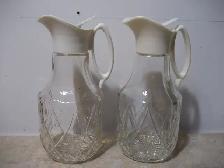 2 Vintage Log Cabin Cut Glass Syrup Pitchers / Dispensers