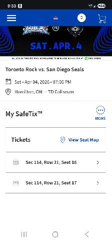 APRIL 4, 2026 Toronto Rock Ticket(s)