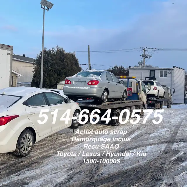 ACHAT AUTO SCRAP / TOWING INCLUS / RECU SAAQ 5146640575