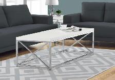 Glossy White Top Coffee Table with Chrome Metal for Only $199.