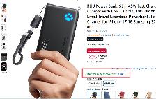 (New)INIU Power Bank, Slim 45W Fast Charging Portable Charger wi - Photo 2