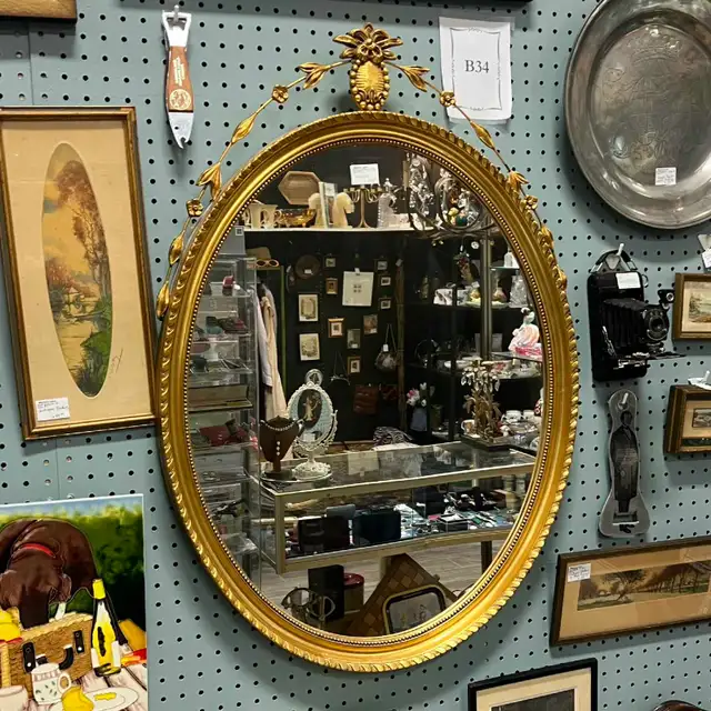 Antique Gilt Oval Mirror - English Georgian Style Gold