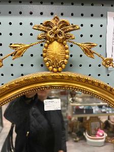 Antique Gilt Oval Mirror - English Georgian Style Gold - Photo 2