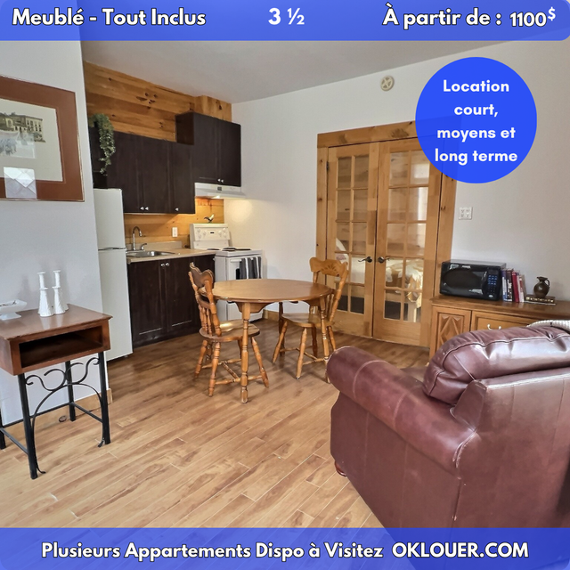 APPARTEMENT TOUT INCLUS-MEUBLÉ 1 CHAMBRE 3 1/2 A SAINT-ROCH