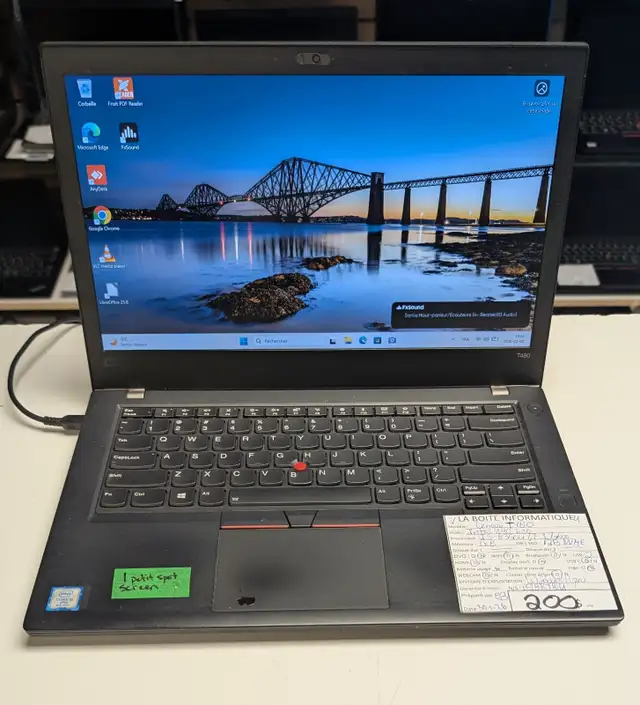 Laptop Lenovo T480 i5-8350U 8Go DDR4 SSD 128Go NVMe 14po HDMI