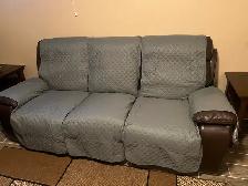 Dark brown leather recliner couch and love & chair seat. Used In - Photo 2