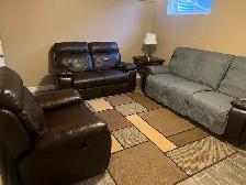 Dark brown leather recliner couch and love & chair seat. Used In - Photo 5