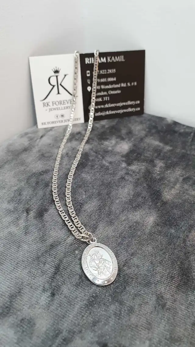 14k white gold chain & pendant #376_17 - Photo 4