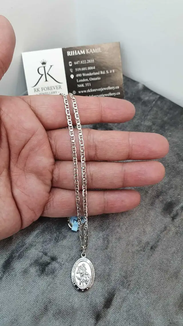 14k white gold chain & pendant #376_17 - Photo 5