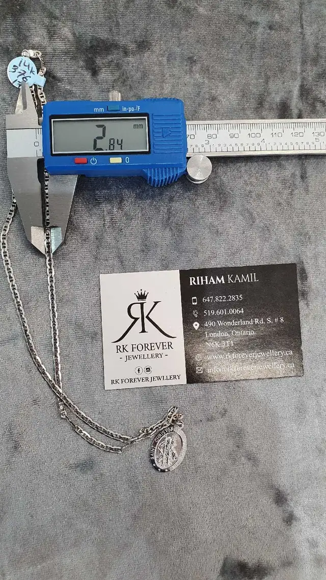 14k white gold chain & pendant #376_17 - Photo 7