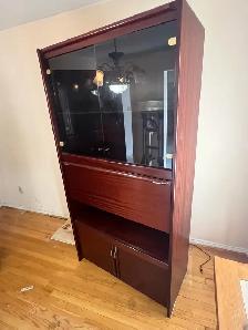 Free delivery used Dark Wood Secretary Desk with Hutch - Photo 2