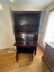 Free delivery used Dark Wood Secretary Desk with Hutch - Photo 6