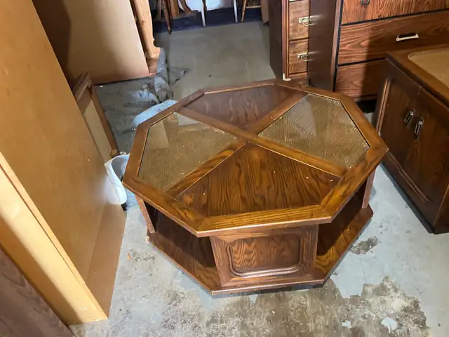 Free delivery used Octagonal  Coffee Table with Cane and Glass