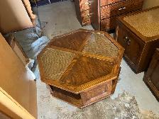 Free delivery used Octagonal  Coffee Table with Cane and Glass - Photo 3