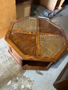 Free delivery used Octagonal  Coffee Table with Cane and Glass - Photo 5