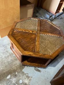Free delivery used Octagonal  Coffee Table with Cane and Glass - Photo 6