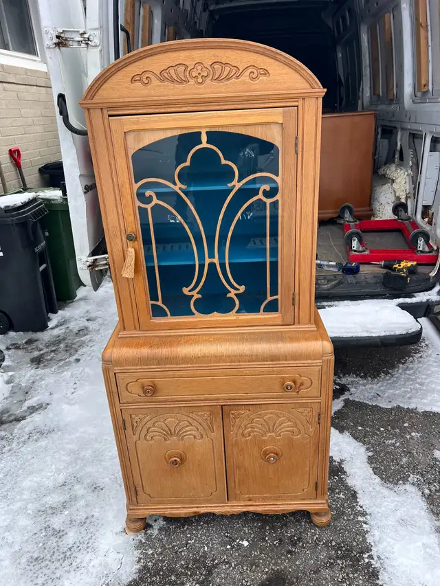 Free delivery Vintage antique Wooden Display Cabinet Glass Door